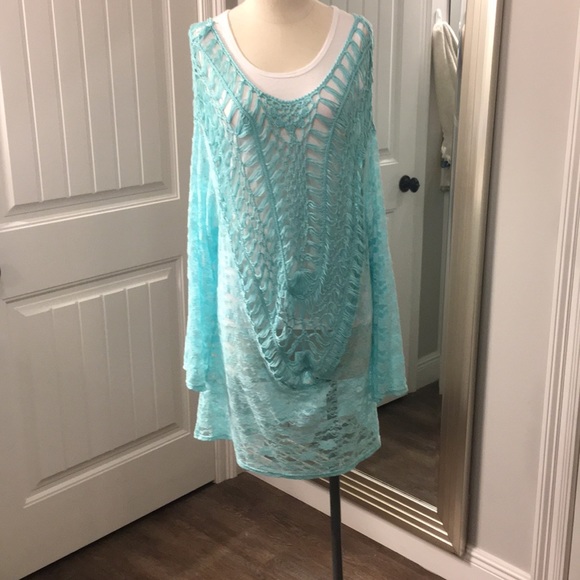 Tops - MINT GREEN CROCHETED LACE TUNIC